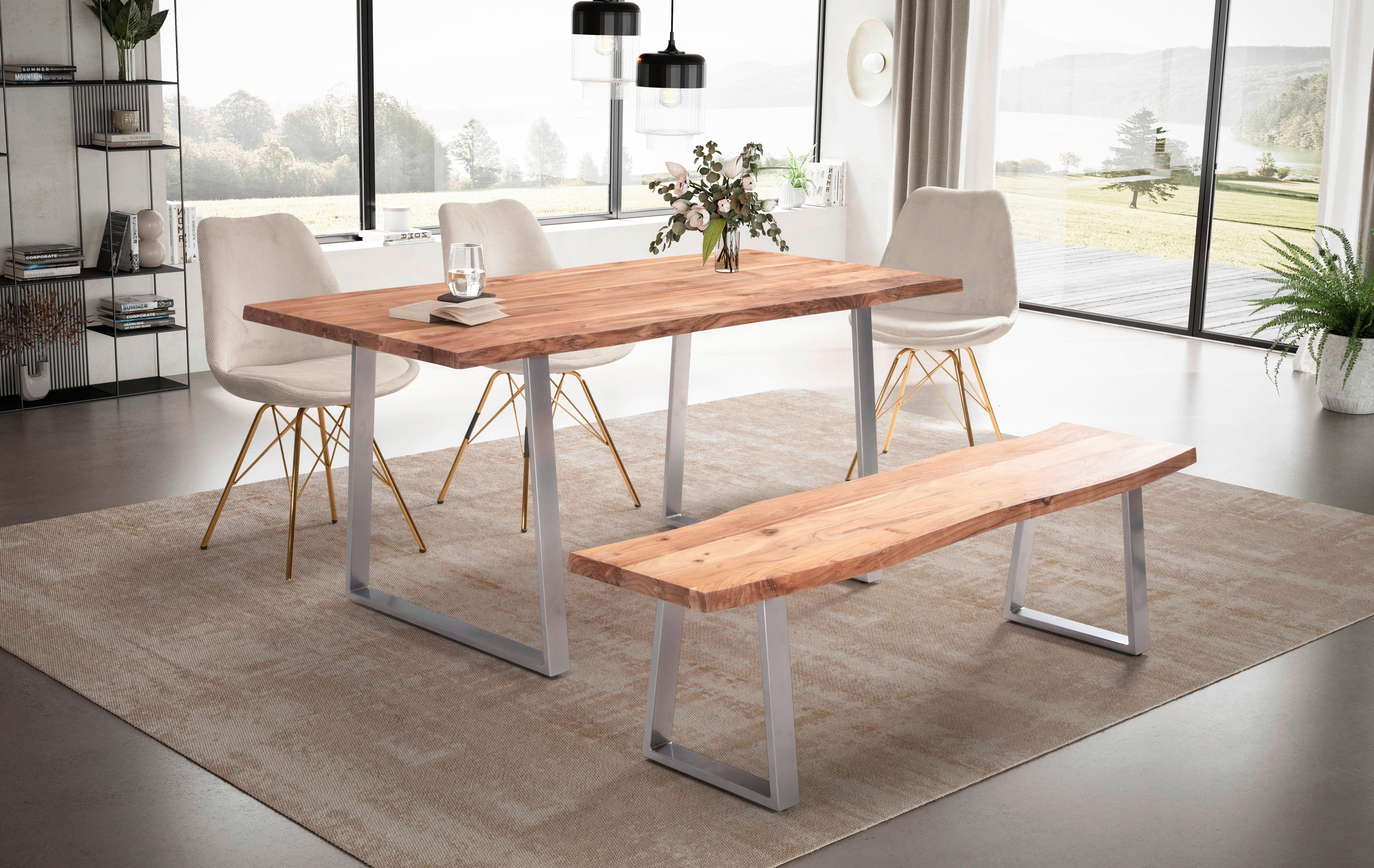 Esstisch Wl7.246 - Chromfarben/Akaziefarben, MODERN, Holz/Metall (120/60/76cm) - MID.YOU