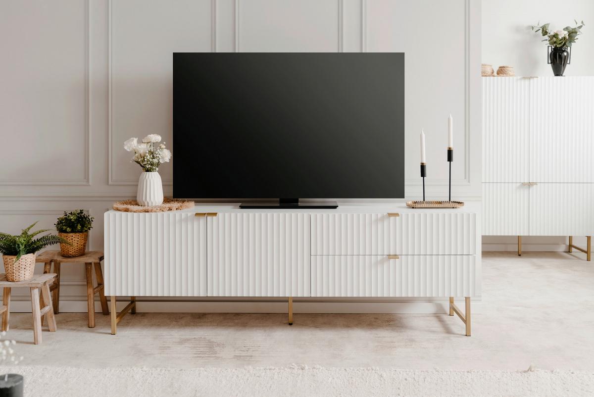 TV-Lowboard Edinburgh B: 179 cm Weiß - Goldfarben/Weiß, Design, Holzwerkstoff (179/61/41cm) - MID.YOU