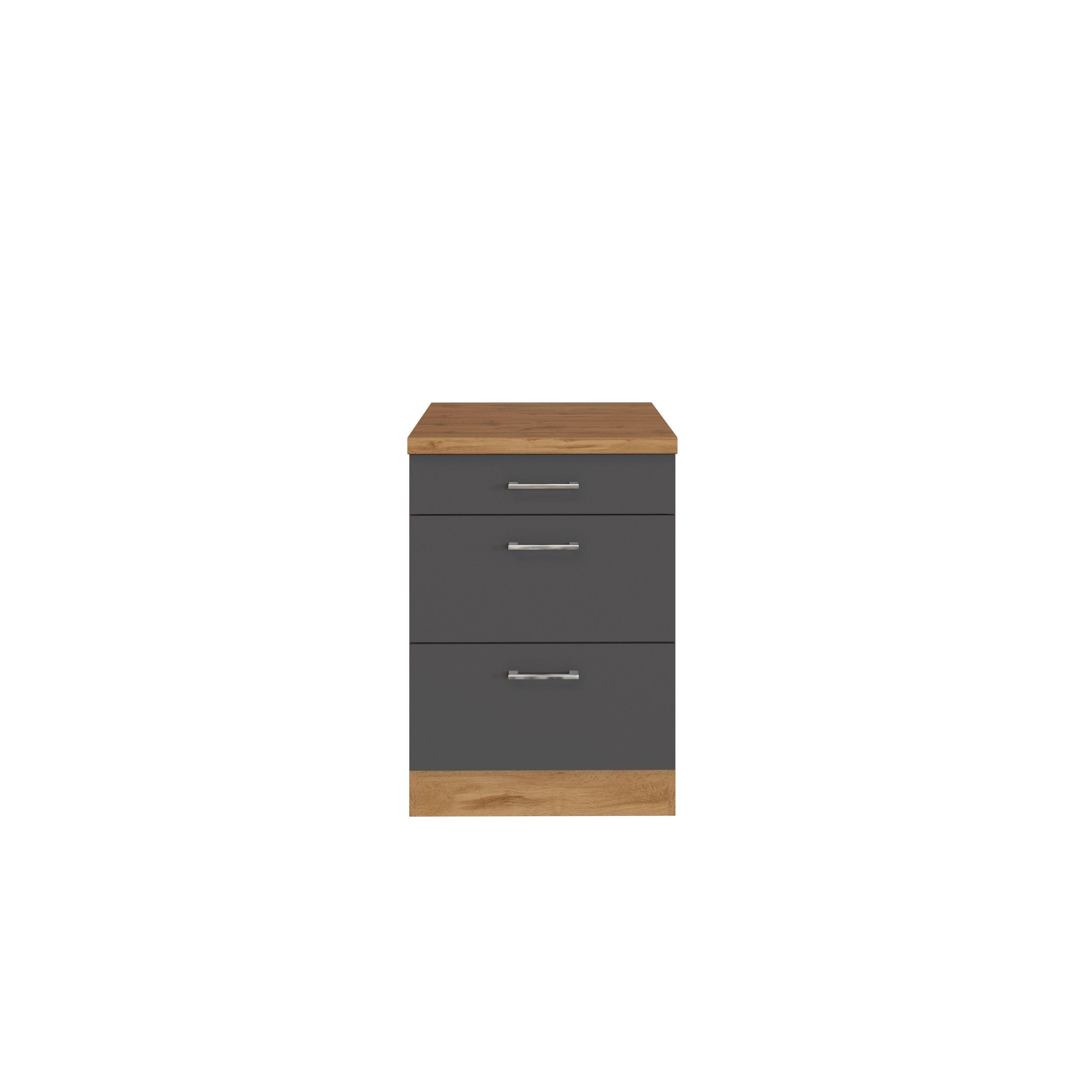 Küchenunterschrank B: 50 cm Anthrazit Mit 3 Laden - Anthrazit/Eiche Wotan, MODERN, Holzwerkstoff (50/85/60cm) - Held