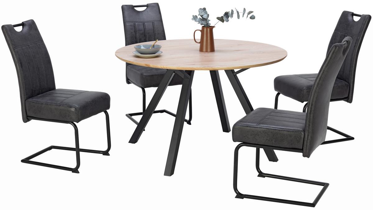 Esstisch Rund Arno 120x76 Naturfarben - Schwarz/Naturfarben, KONVENTIONELL, Holzwerkstoff/Metall (120/76/120cm)