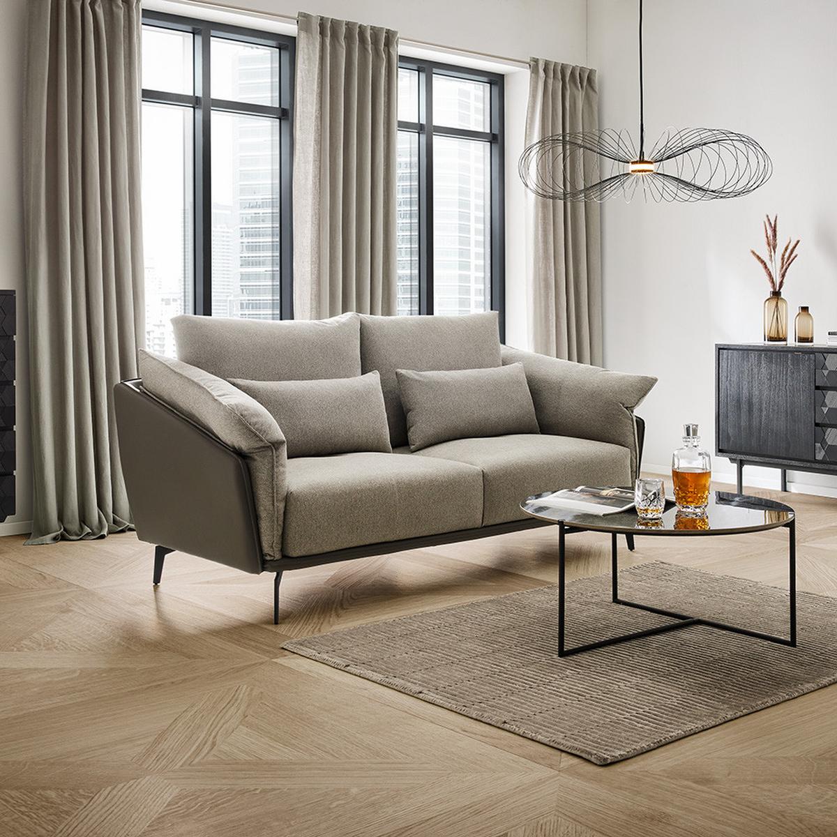 2-miestna pohovka s vankúšmi ELICIA sivá - čierna/svetlosivá, Modern, kov/drevo (205/88/92cm) - Bessagi Home