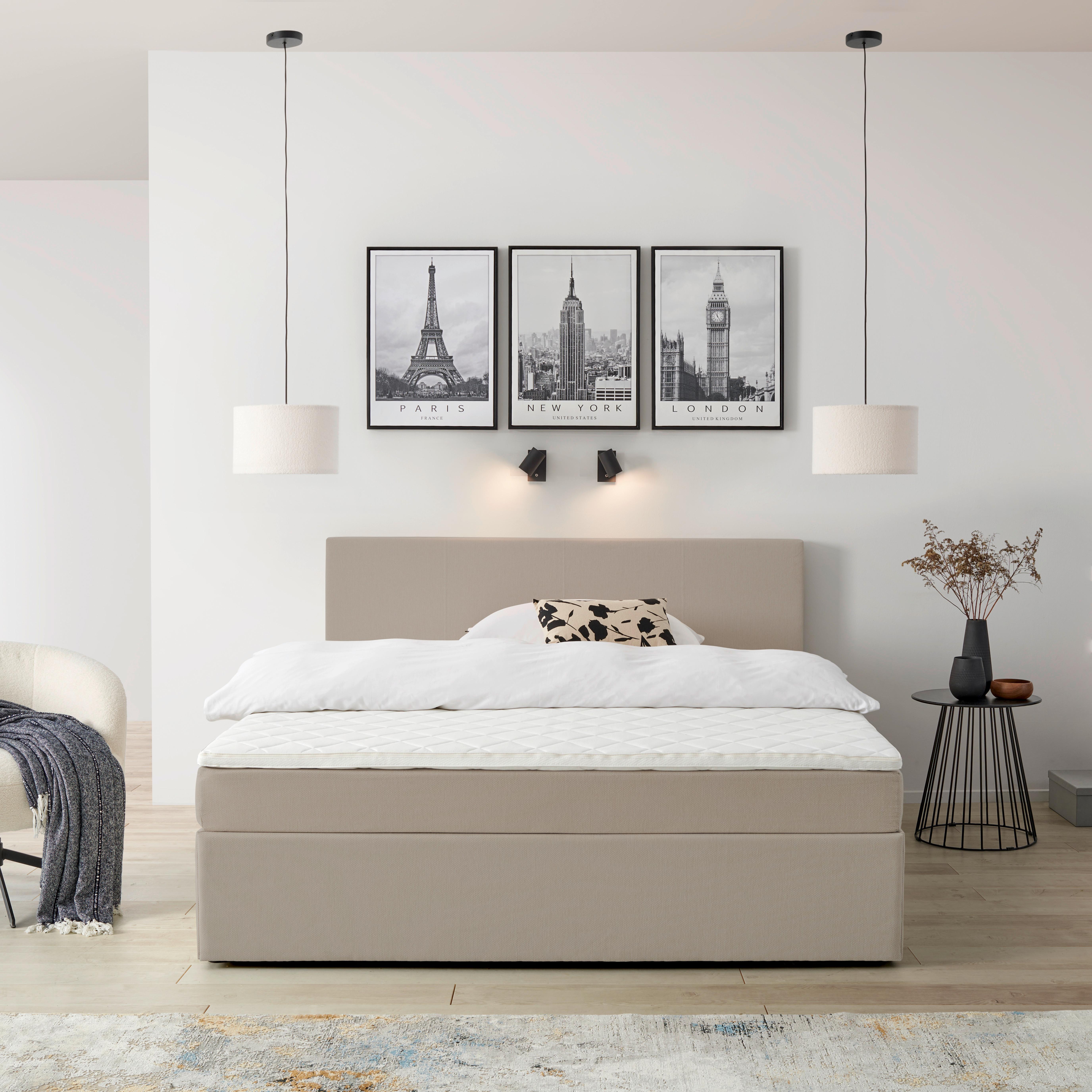 Boxbett Mit Topper 180x200 Cm Carolina Sandfarben - Sandfarben/Schwarz, Basics, Holz/Textil (180/200cm) - P & B