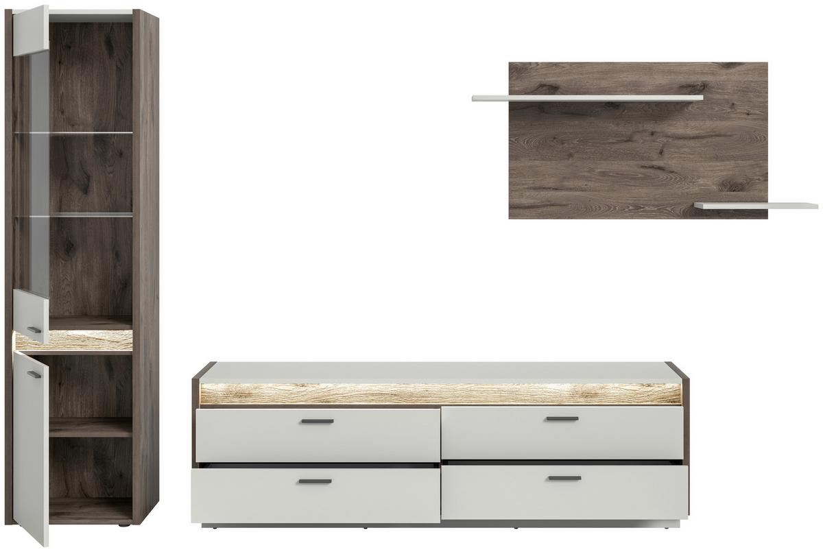 Wohnwand Hellgrau Nb, Nox Oak Dekor - Hellgrau, Design, Glas/Holzwerkstoff (268/198/43cm) - MID.YOU