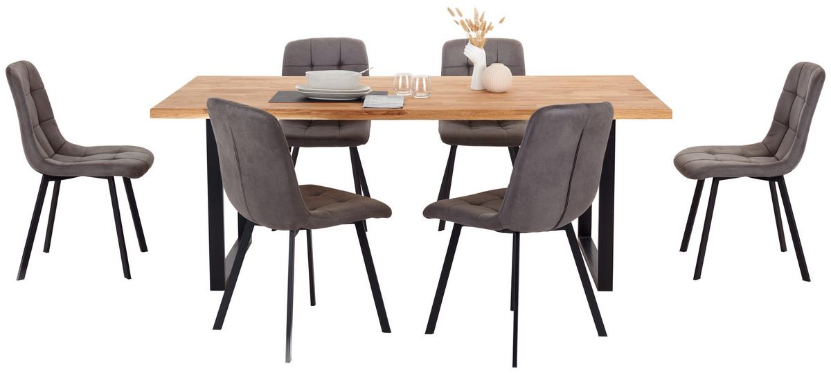 Esstisch mit Massivholz-Platte Barbara 200x100 cm Eiche - Eichefarben/Schwarz, MODERN, Holzwerkstoff/Metall (200/75/100cm)