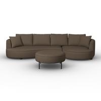 Sedací souprava NILAS, hnědá žinylka, s taburetem - černá/hnědá, Moderní, kov/dřevo (322/80/154cm) - Bessagi Home