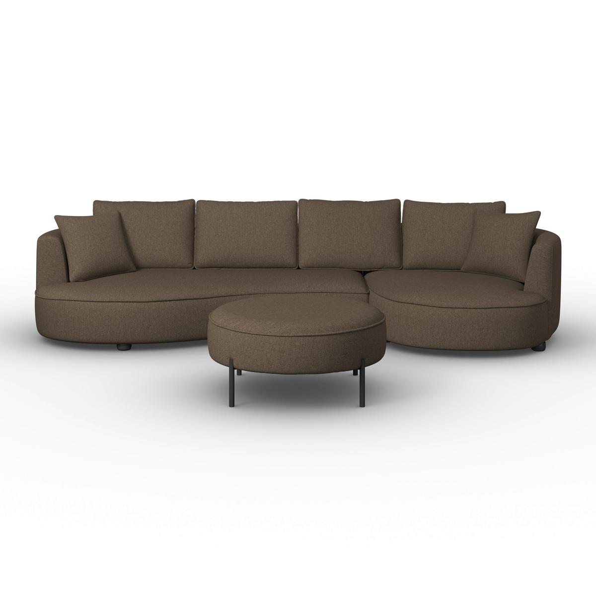 Sedací souprava NILAS, hnědá žinylka, s taburetem - černá/hnědá, Moderní, kov/dřevo (322/80/154cm) - Bessagi Home