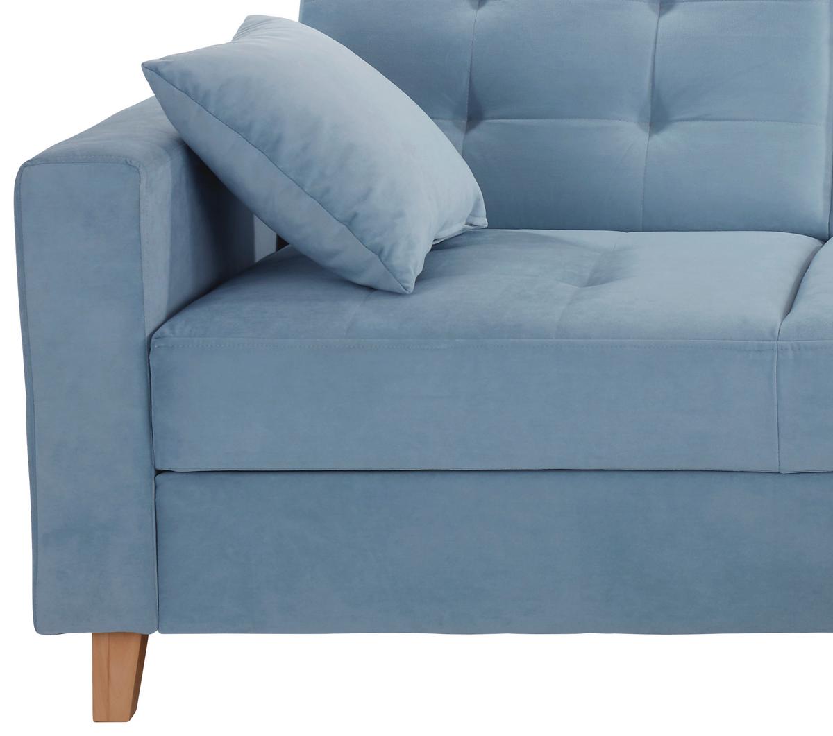 Rohová sedačka BJORN, obojstranná, svetlomodrý zamat - svetlomodrá/prírodná farba, Design, drevo/textil (231/160cm) - Luca Bessoni