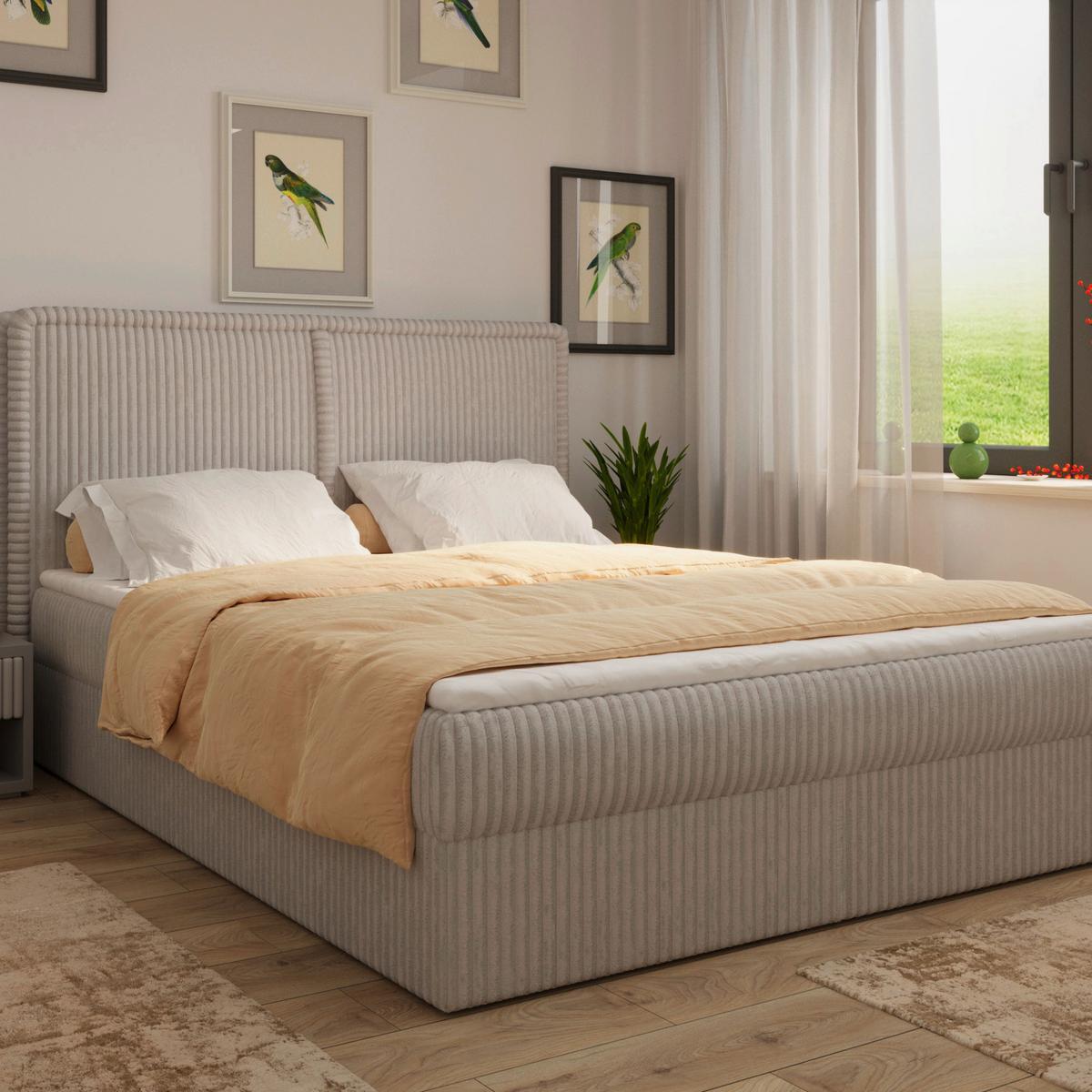 Boxbett Barcelona Lf: 180x200 Beigebraun - Beigebraun/Schwarz, MODERN, Holz/Kunststoff (180/200cm) - MID.YOU