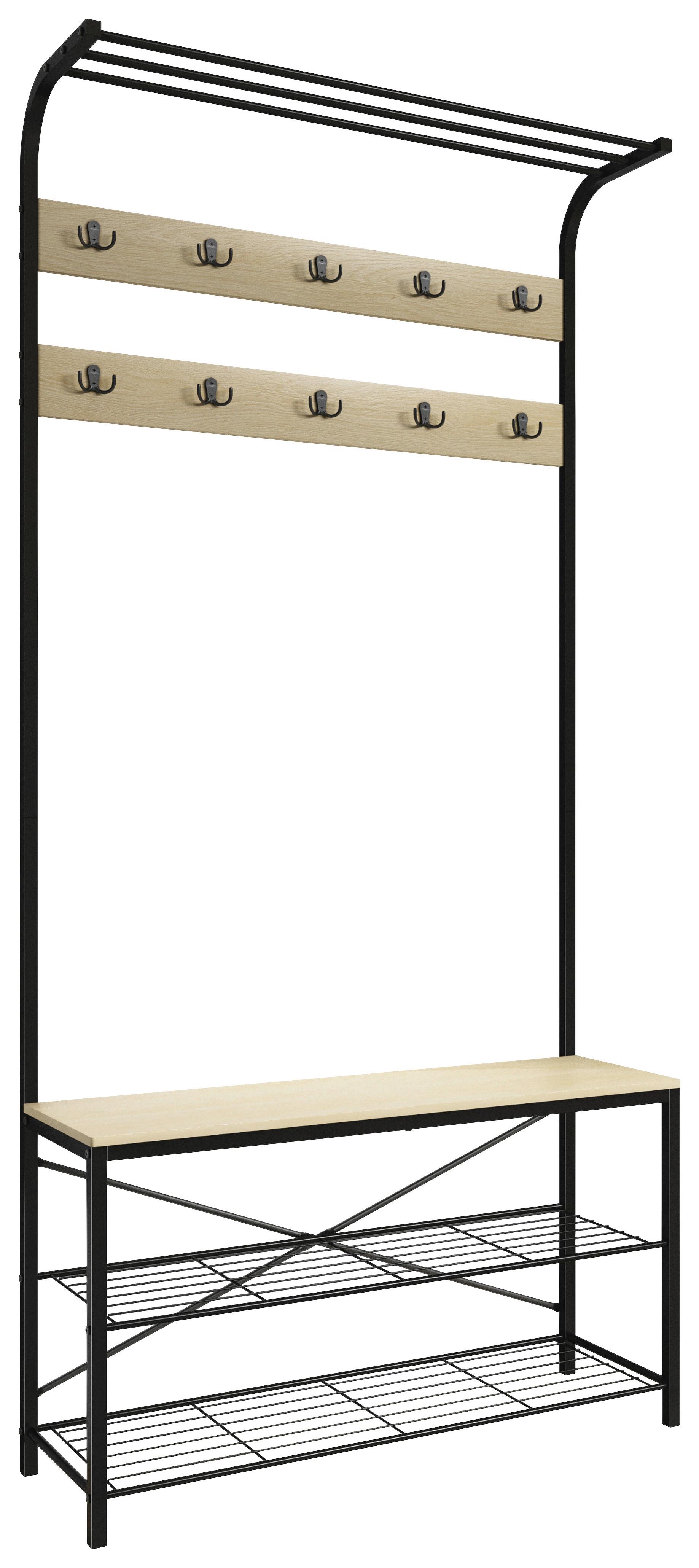 Garderobe Taliro Schwarz Honigeiche Dekor - Honigeiche/Schwarz, Design, Holzwerkstoff/Metall (90/190/30cm) - MID.YOU