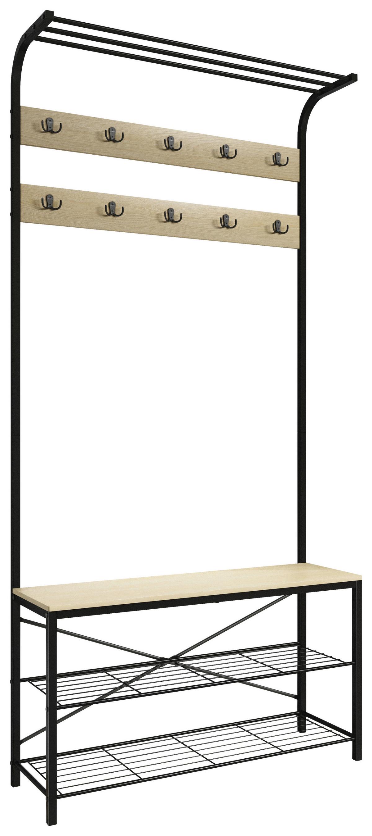 Garderobe Taliro Schwarz Honigeiche Dekor - Honigeiche/Schwarz, Design, Holzwerkstoff/Metall (90/190/30cm) - MID.YOU