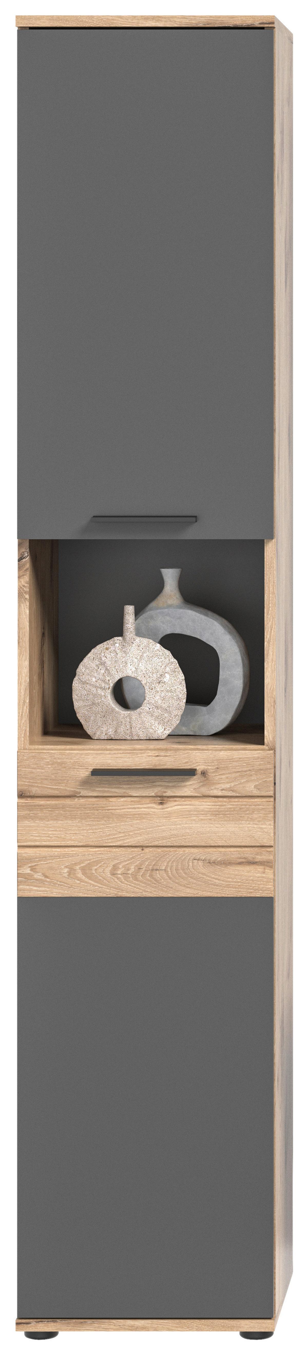 Hochschrank Mason B: 37cm Eichefarben/Grau - Eichefarben/Schwarz, MODERN, Holzwerkstoff (37/190/34cm) - MID.YOU