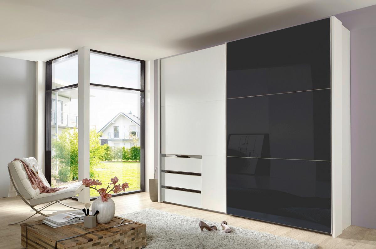 Schwebetürenschrank Mit Laden B: 250 Cm Level Grau/weiß - Weiß/Grau, MODERN, Holzwerkstoff (250/216/65cm) - MID.YOU