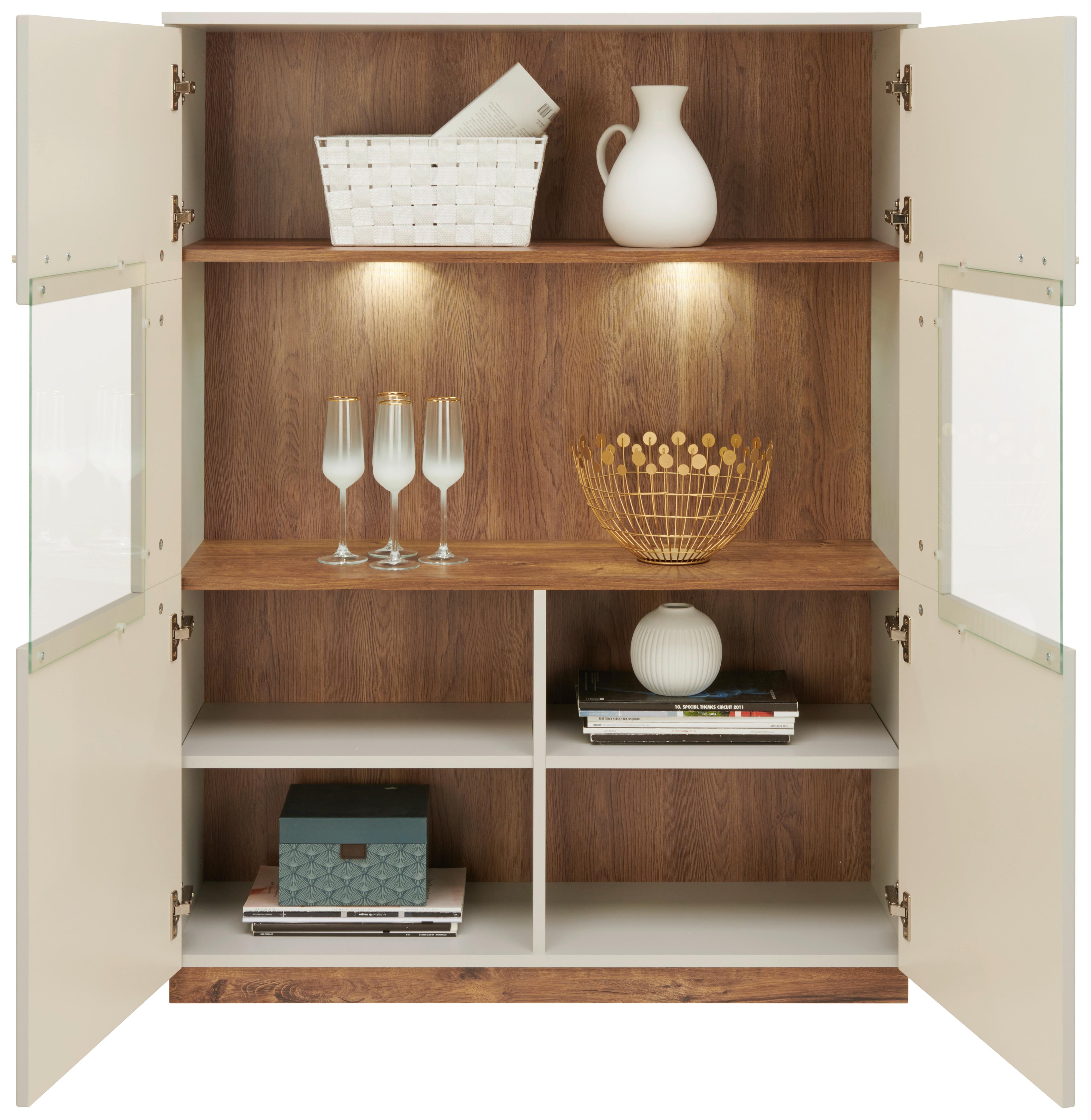 Vitrine Arian B: 100,1 cm Eiche Ribbeck Dekor/Hellgrau - Eichefarben/Hellgrau, MODERN, Glas/Holzwerkstoff (100,1/132,4/37,2cm)