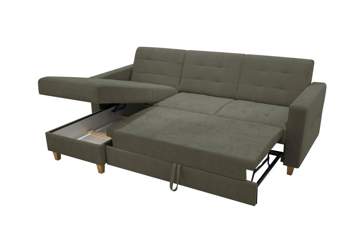 Rohová sedačka BJORN, oboustranná, zelená žinylka - zelená/přírodní barvy, Design, dřevo/textil (160/231cm) - Luca Bessoni