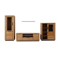 Wohnwand Wildeiche, 407 cm 4-teilig - Wildeiche/Schwarz, Design, Glas/Holz (407/200/54cm) - MID.YOU