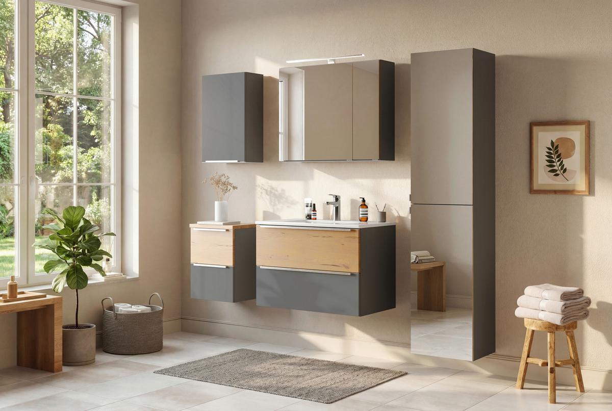 SPIEGELSCHRANK Verona Grau B: 80cm - Wildeiche/Grau, Trend, Glas/Holzwerkstoff (80/64/20cm) - Held