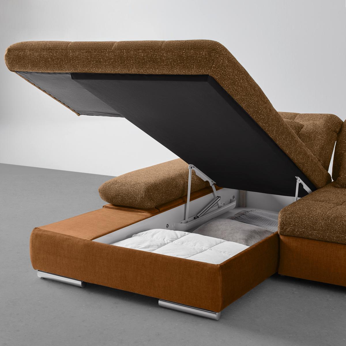 Rohová sedačka SANFINO, ľavá, horčicovožltá / koňaková - horčicovožltá/chrómová, Konventionell, kov/drevo (199/79-96/305cm) - Premium Living