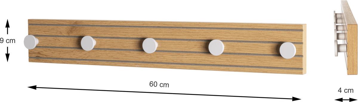 Nástěnná šatna Polar 5, š: 60 cm - barvy dubu/kašmírová, Moderní, kov/kompozitní dřevo (60/9/4cm) - Mömax