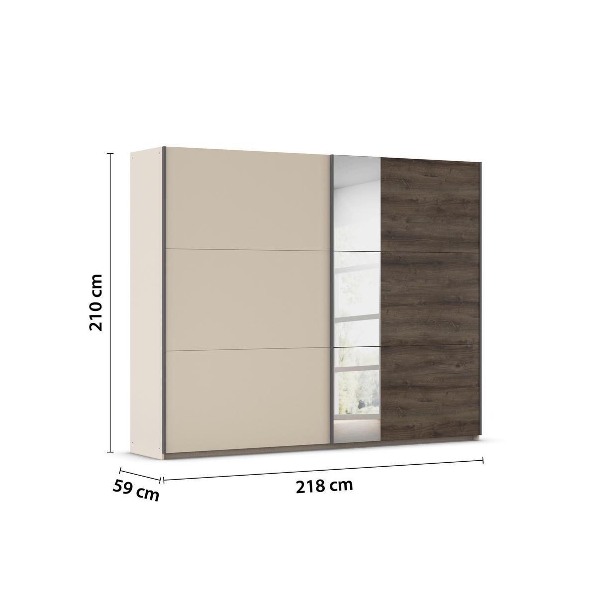 Schwebetürenschrank Sajo-Extra 218cm, Champagner - Eiche dunkel/Klar, Trend, Holzwerkstoff (218/210/59cm)