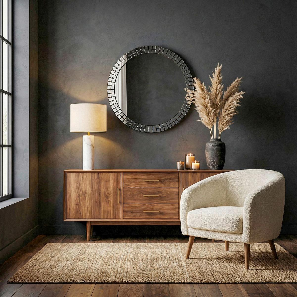 WANDSPIEGEL Schwarz B: 60cm - Schwarz, Design, Glas/Holzwerkstoff (60/60/3cm) - Livetastic