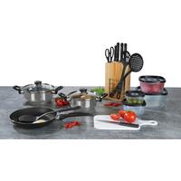 Küchen-Starterset Kunststoff/ Metall, 18-teilig - Schwarz/Weiß, Basics, Glas/Holz (39/16,5/41,5cm)