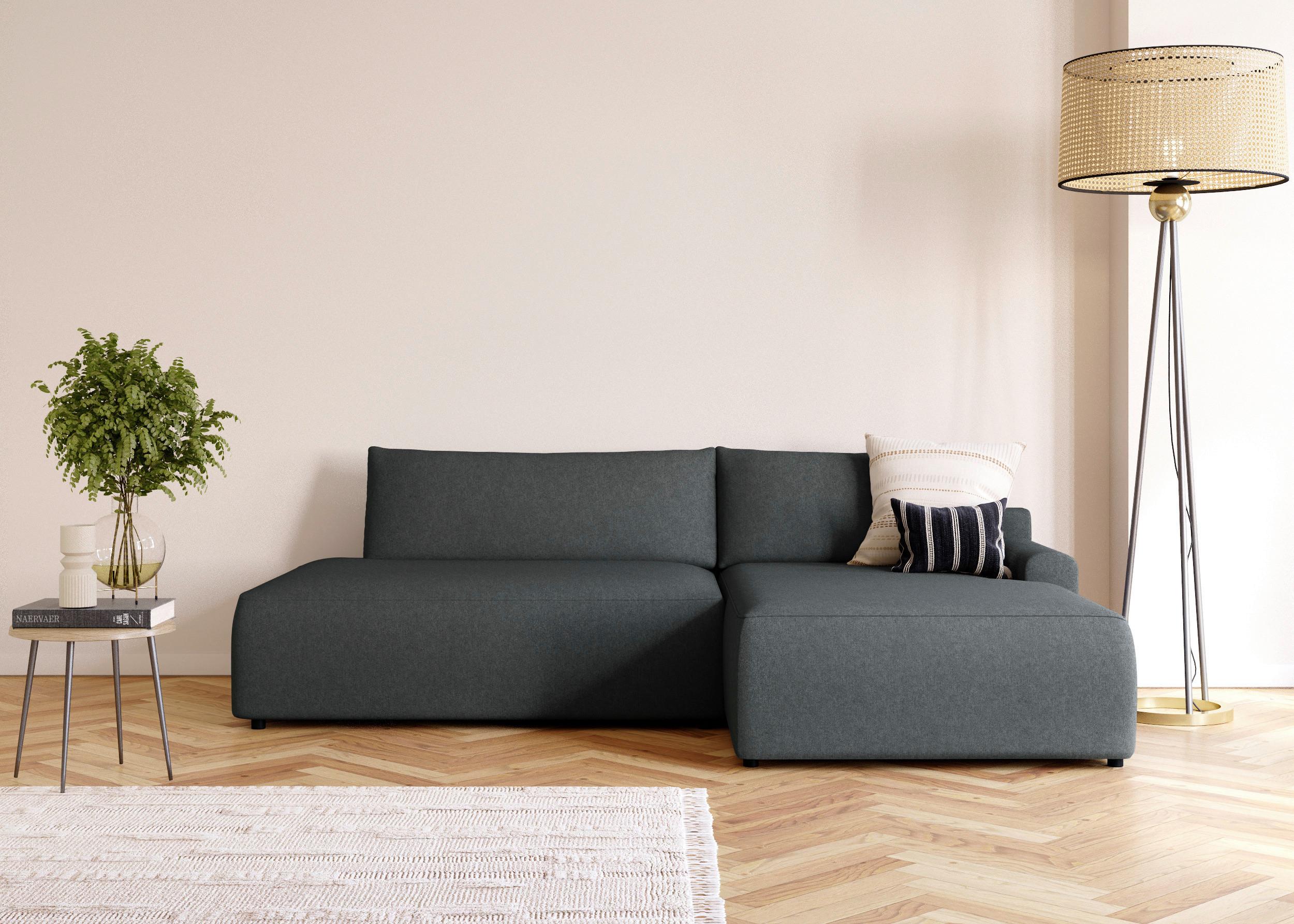Eckschlafsofa Graphitfarben S: 253x167 cm - Schwarz/Graphitfarben, MODERN, Textil (253/167cm) - Trendmanufaktur