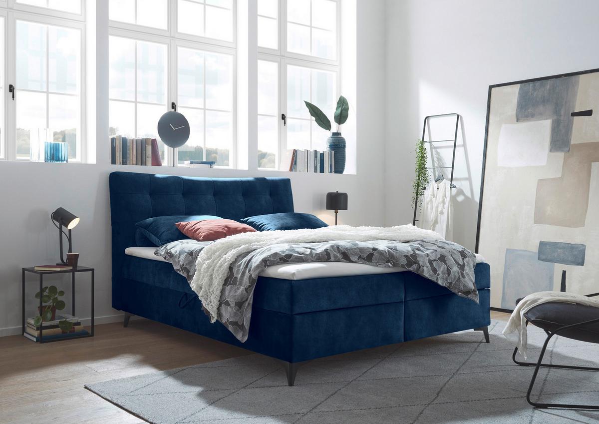 Boxbett Mit Topper+bettkasten 180x200 Cm Melrose - Blau/Schwarz, MODERN, Holzwerkstoff/Textil (180/200cm) - MID.YOU