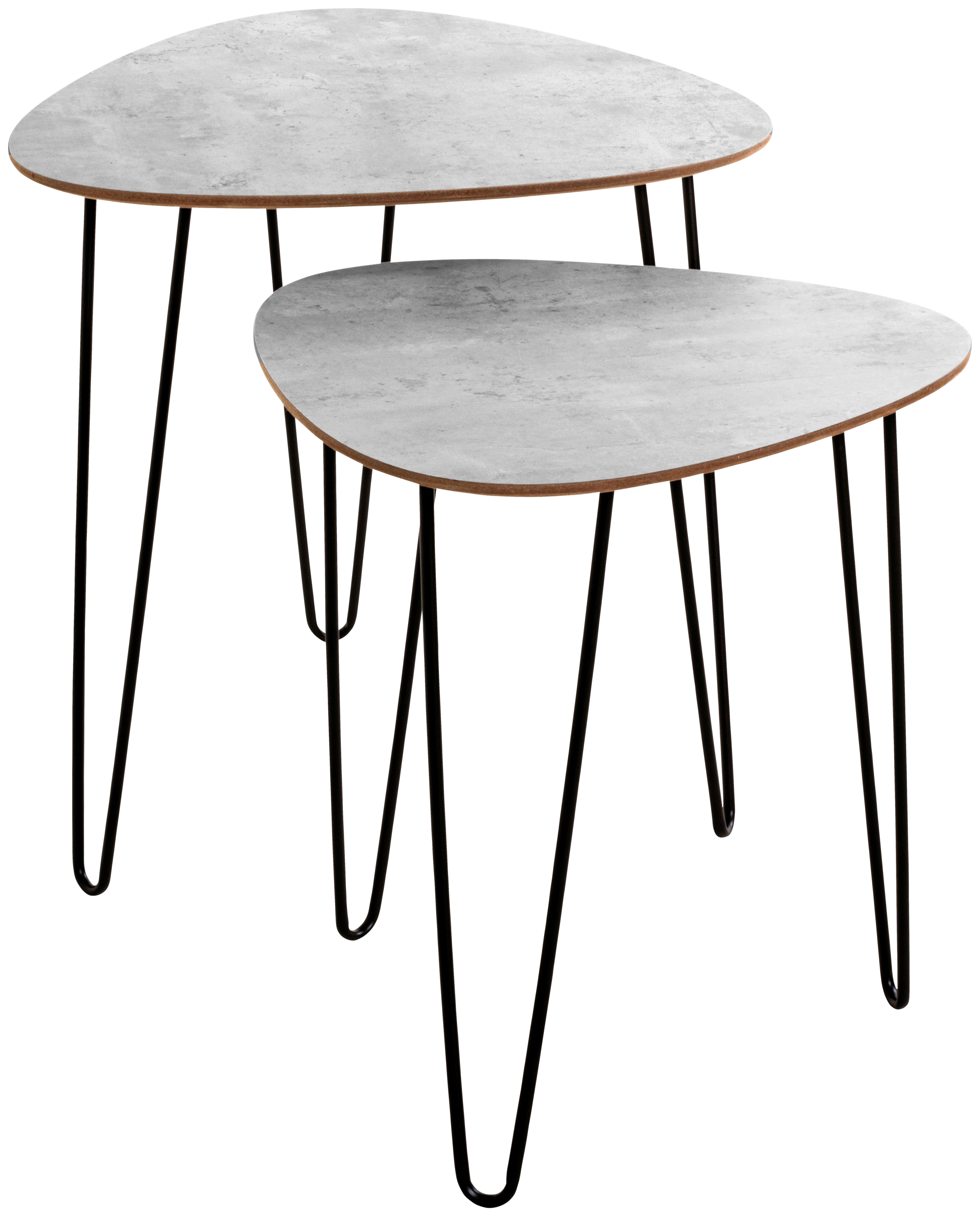 Beistelltisch 2er Set Duo, Betonoptik/schwarz - Schwarz, MODERN, Holzwerkstoff/Metall (48/48/48cm)