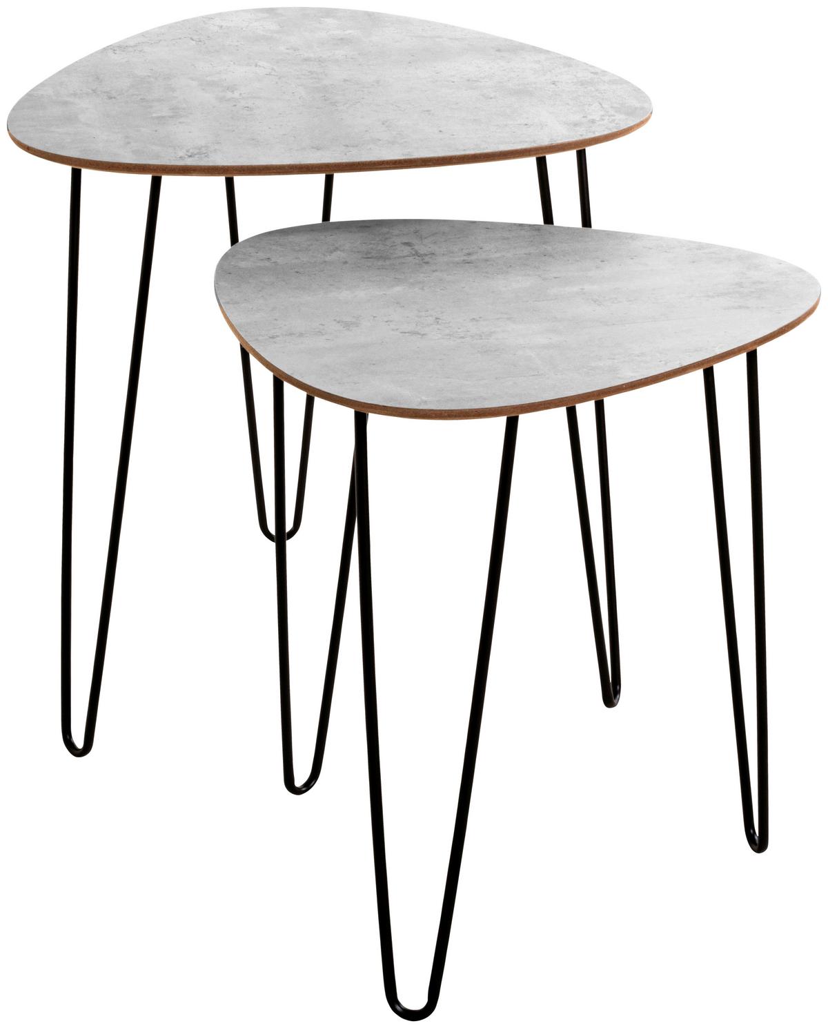 Beistelltisch 2er Set Duo, Betonoptik/schwarz - Schwarz, MODERN, Holzwerkstoff/Metall (48/48/48cm)