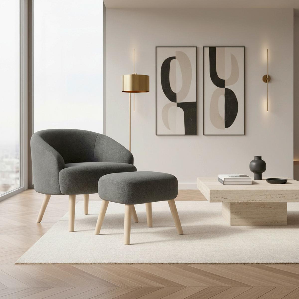 Relaxační křeslo SONJA, černá žinylka, max.140 kg - černá/přírodní barvy, Moderní, dřevo/textil (71/66/70cm) - Bessagi Home