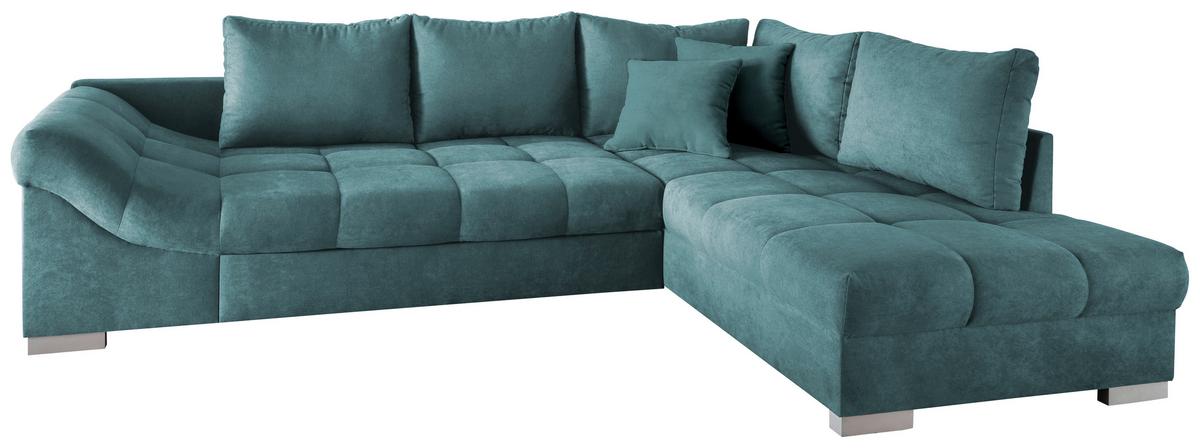 Eckschlafsofa Alvito - Silberfarben/Petrol, Design, Textil (298/202cm) - MID.YOU