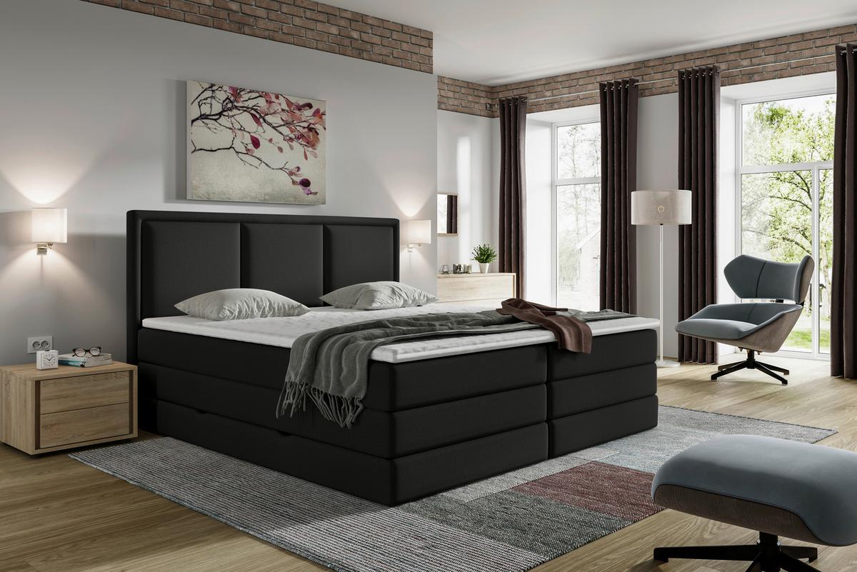 Boxspringbett mit Topper & Bettkasten 200x200 Swing II K - Schwarz, Design, Holzwerkstoff/Textil (200/200cm) - MID.YOU