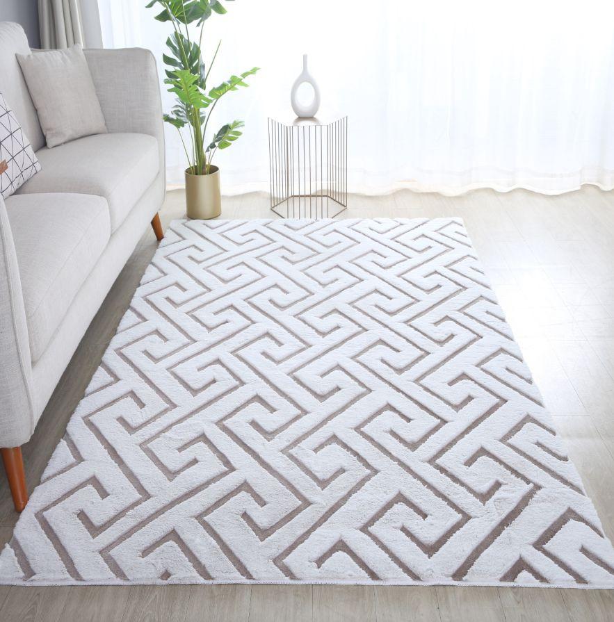 Plyšový koberec 3D vzhľad VISION béžová,140x200cm - biela/béžová, Design, textil (140/200cm)