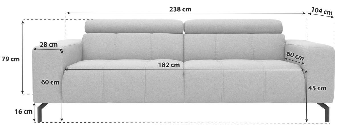 3-sitzer-sofa Cunelli Türkis Webstoff - Schwarz/Hellblau, Design, Textil (238/79/104cm) - MID.YOU