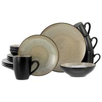 Kombiservice Malmö Beige Steinzeug, 4 Pers., 16-Teilig - Beige/Schwarz, Basics, Keramik - Creatable