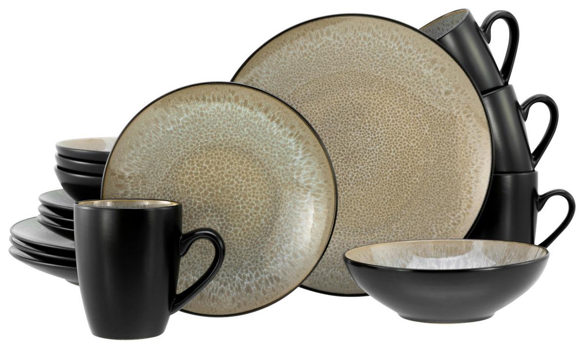 Kombiservice Malmö Beige Steinzeug, 4 Pers., 16-Teilig - Beige/Schwarz, Basics, Keramik - Creatable