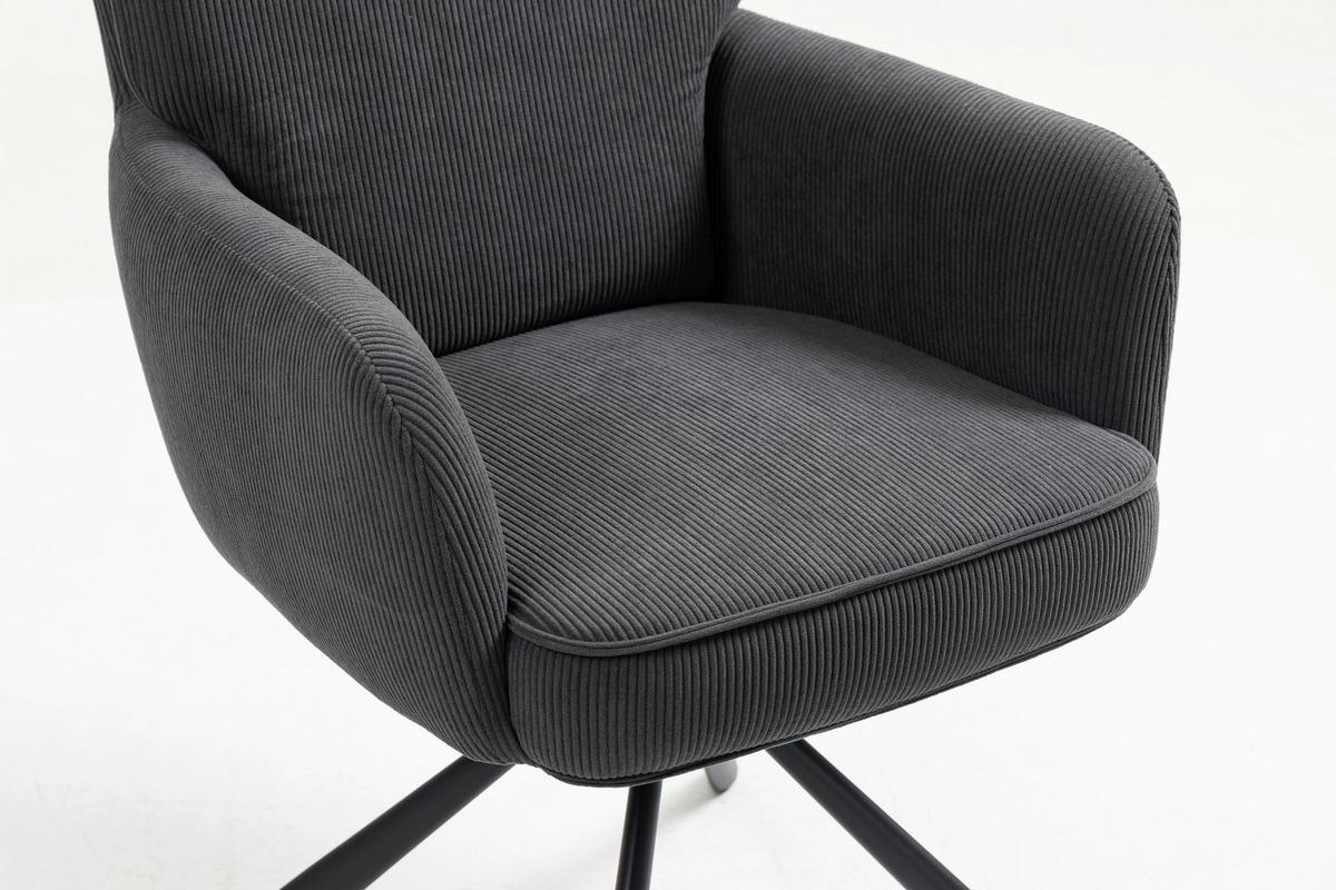 Armlehnstuhl Mila Cord Sitzfl. 180° drehbar, B: 60cm - Anthrazit/Schwarz, KONVENTIONELL, Textil/Metall (60/95/67cm)