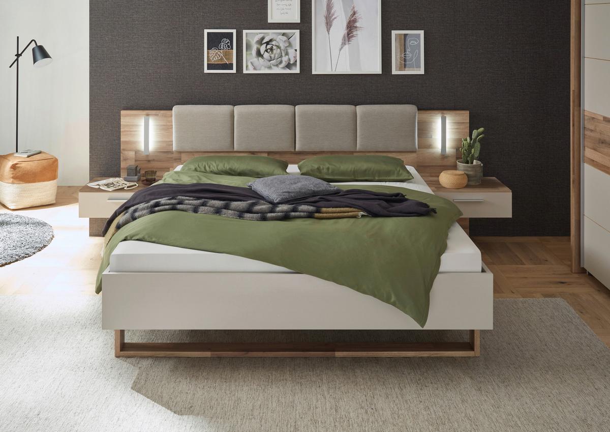 Manželská posteľ Cadore, 180x200, čelo a nočné stolíky - šampanská/farba duba, Modern, kompozitné drevo (180/200cm) - MID.YOU