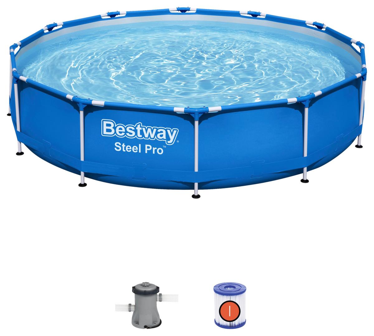 Bazén PATRIC, Šírka/výška: 366/76 cm - bílá/modrá, kov/plast (366/76cm) - Bestway