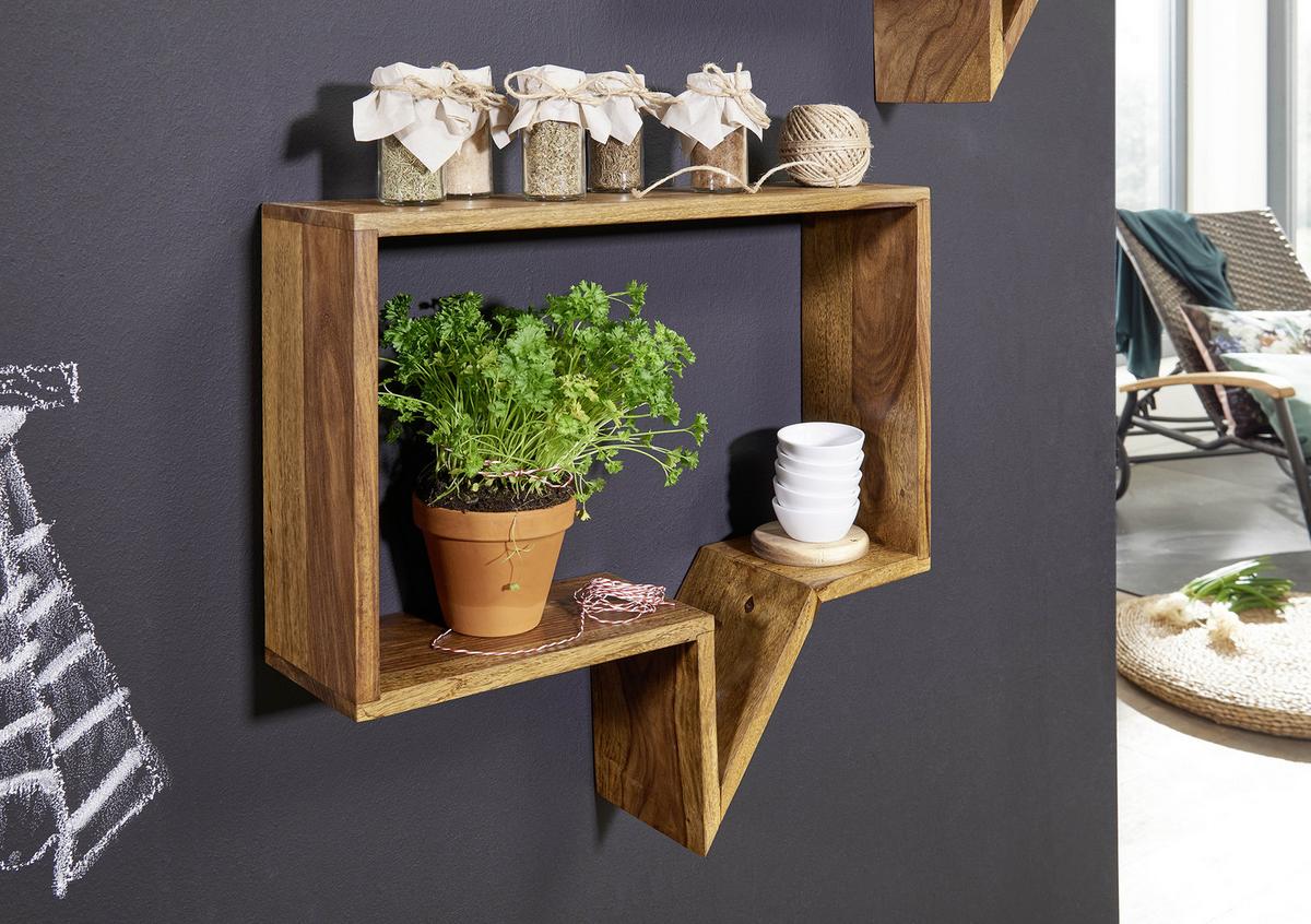 Wandregal-Set Mumbai 50 cm Sheesham - MODERN, Holz (50/49/13cm) - MID.YOU