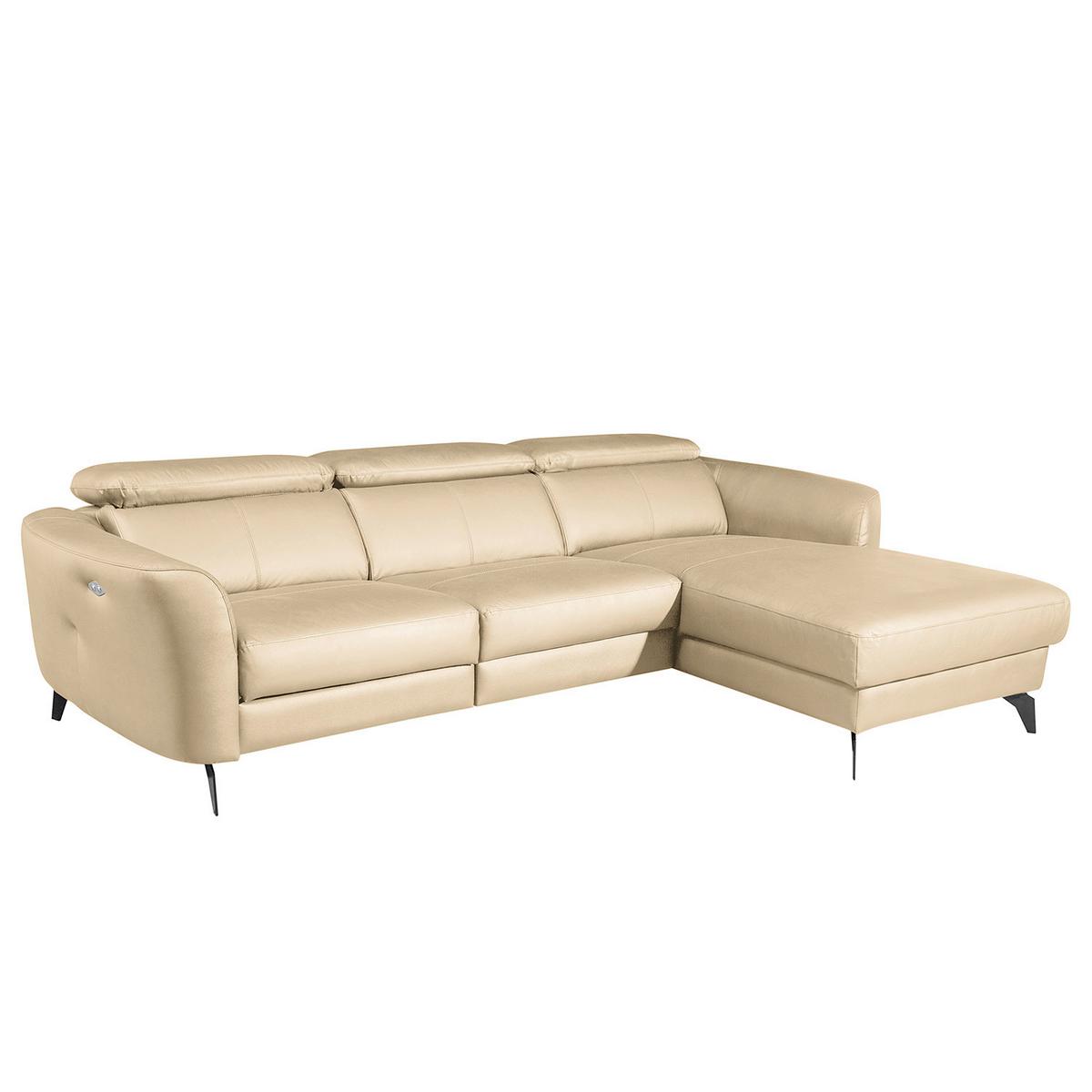 Ecksofa Berne Beige S: 261x183 Cm - Beige/Schwarz, Design, Leder/Textil (261/183cm) - Livetastic