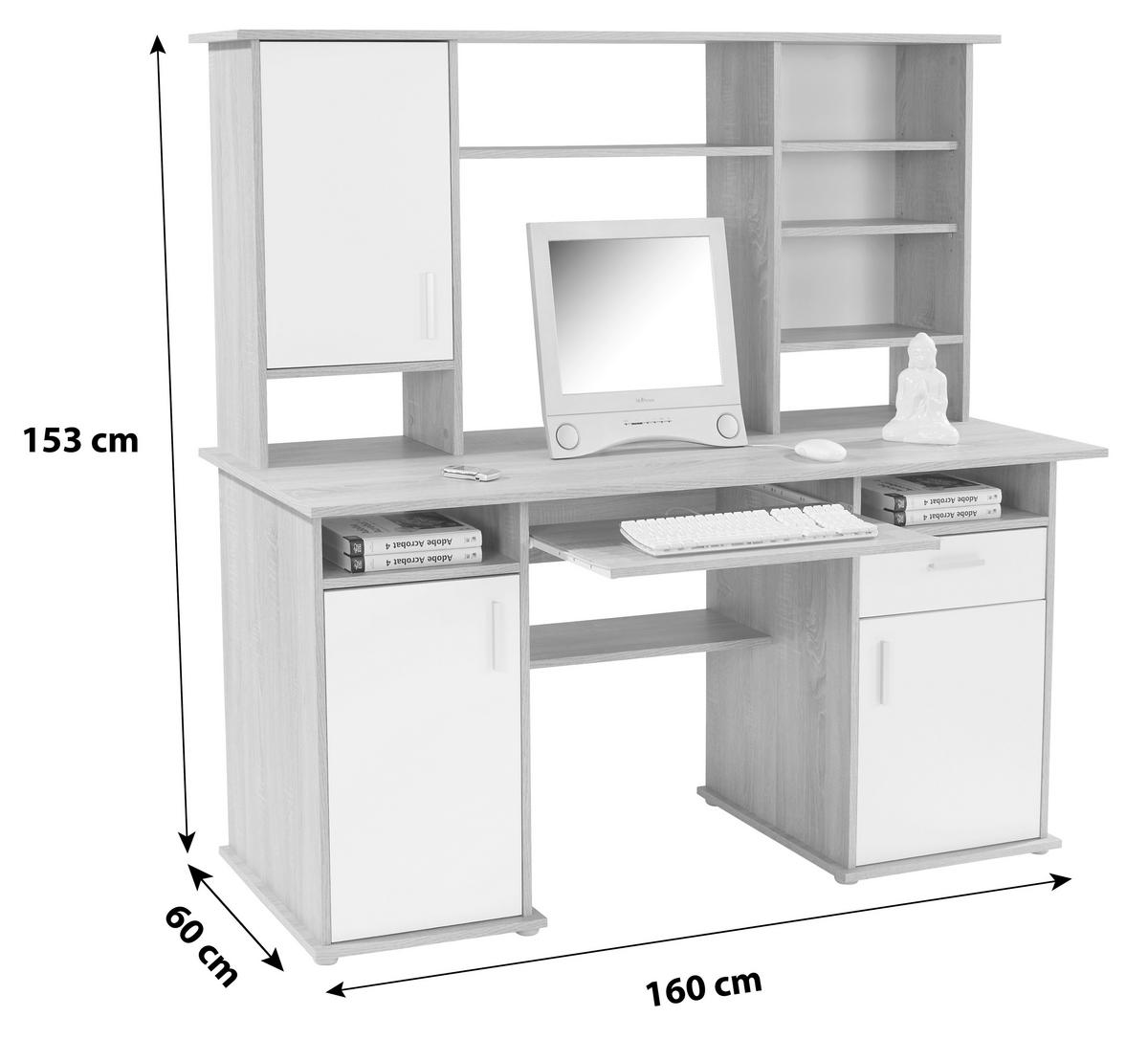 Íróasztal Thema 2 - Sonoma tölgy/fehér, Modern, műanyag/faalapú anyag (160/153,4cm)