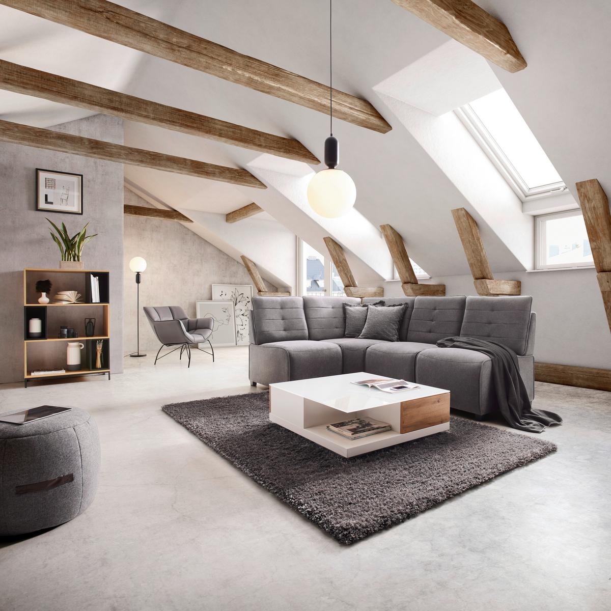 Sedací souprava VICTOIRE tmavě šedá - černá/tmavě šedá, Moderní, dřevo/textil (215/90/83cm) - Bessagi Home