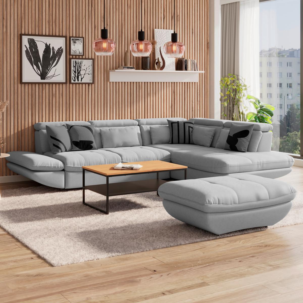 Wohnlandschaft Park - Hellgrau/Schwarz, MODERN, Textil (311/233cm) - Luca Bessoni