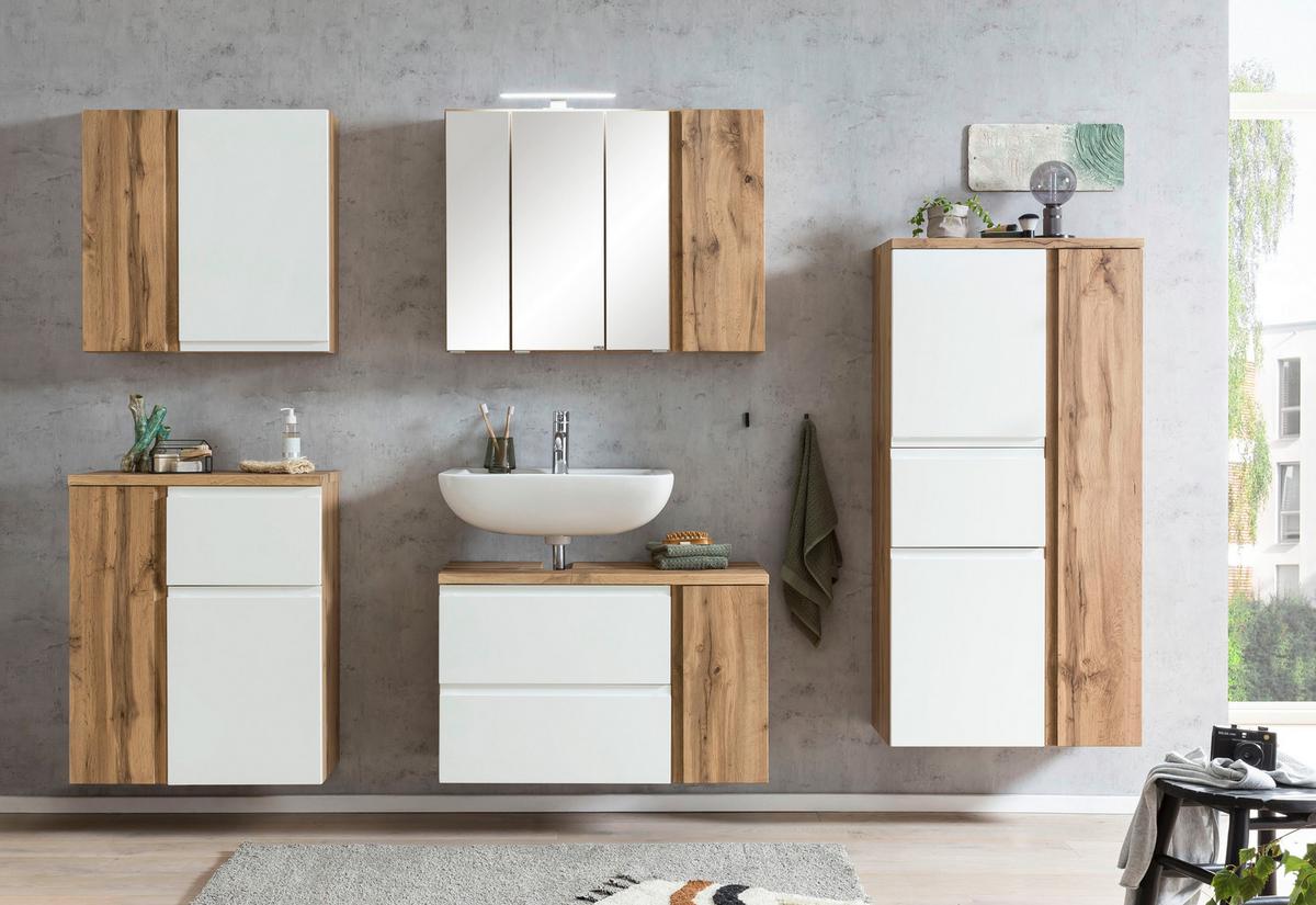 Hängeschrank Varese BxH: 65 79cm Weiß/Wotaneiche Dekor - Eiche Wotan/Weiß, MODERN, Holzwerkstoff (65/79/35cm) - Held