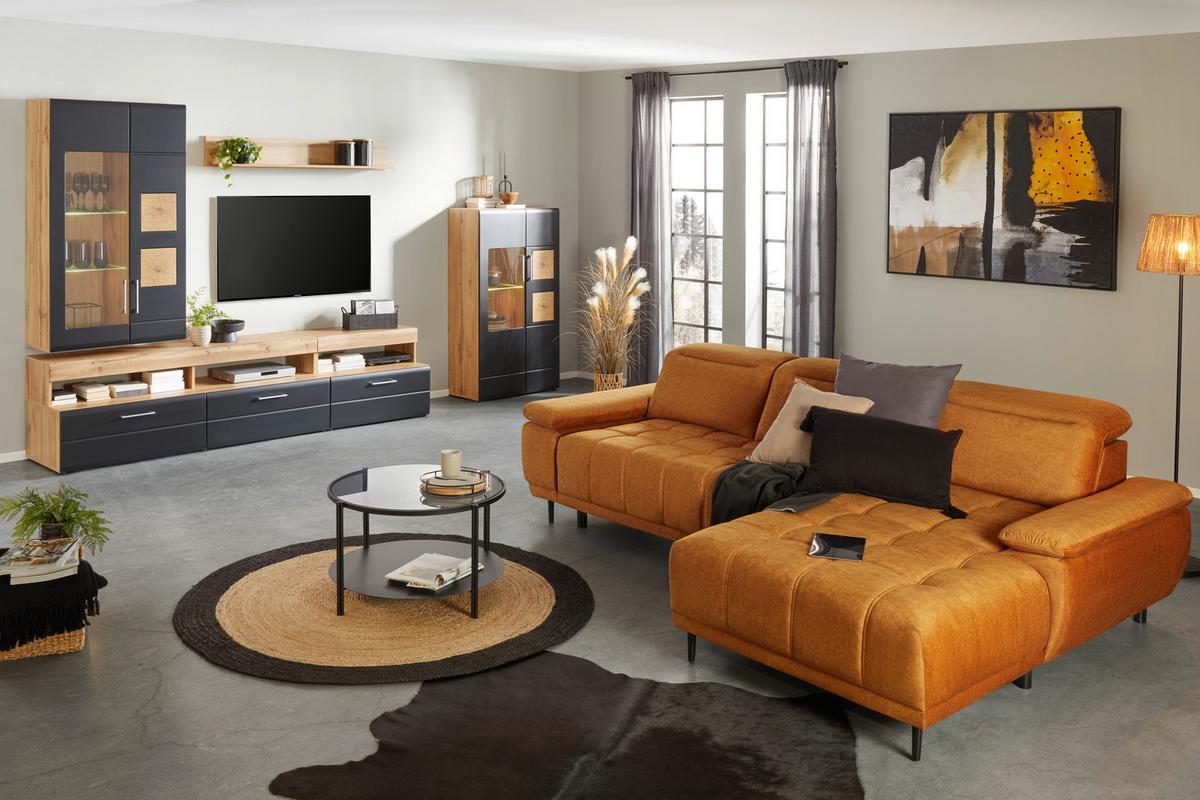 OBÝVACÍ STĚNA SONATE - černá/barvy dubu, Konvenční, kov/kompozitní dřevo (330/208/52cm) - Mömax