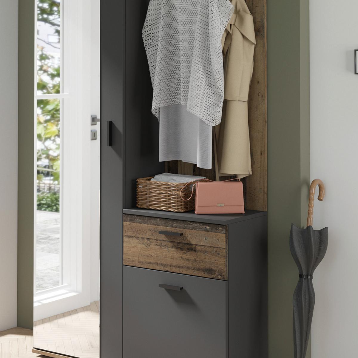 Garderobe Jakob Alteiche Dekor/anthrazit B: 97 Cm - Alteiche/Anthrazit, MODERN, Holzwerkstoff (97/195/30cm) - MID.YOU