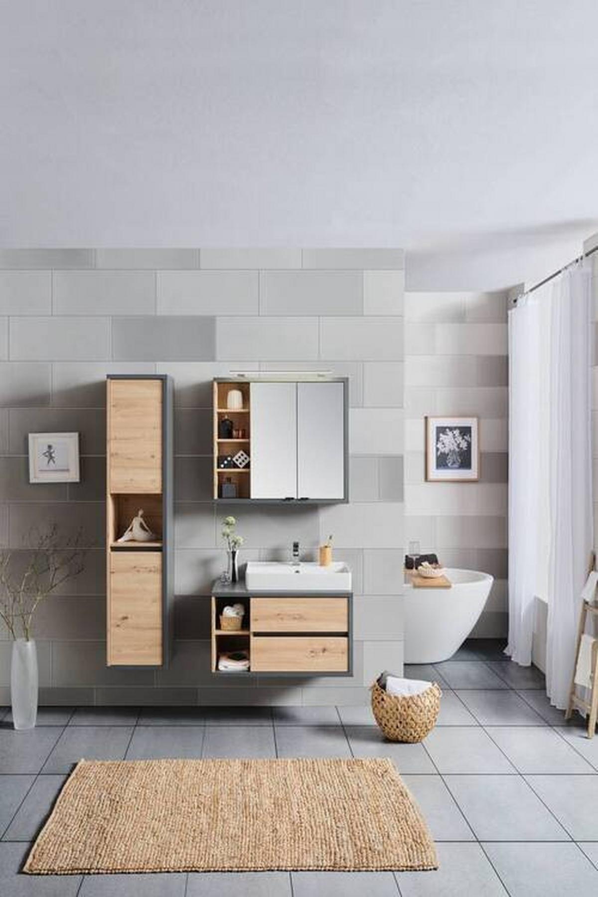 Waschbeckenunterschrank Camillo B: 80 Cm, Eichefarben - Weiß Hochglanz/Anthrazit, MODERN, Keramik/Holzwerkstoff (80/48/46cm)