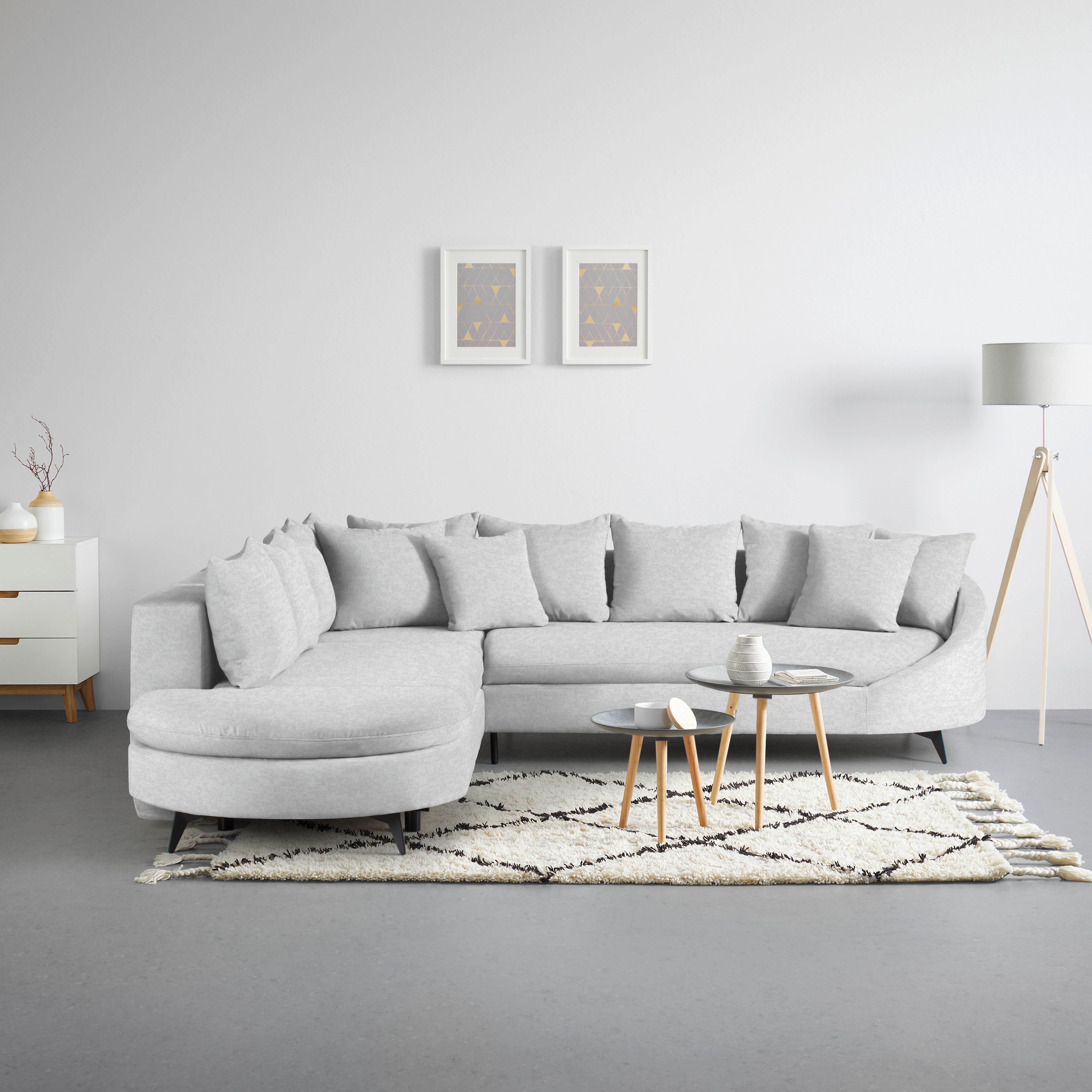 Rohová sedačka AXEL, levá, stříbrná žinylka - barvy stříbra/černá, Moderní, kov/textil (250/291cm) - Mömax