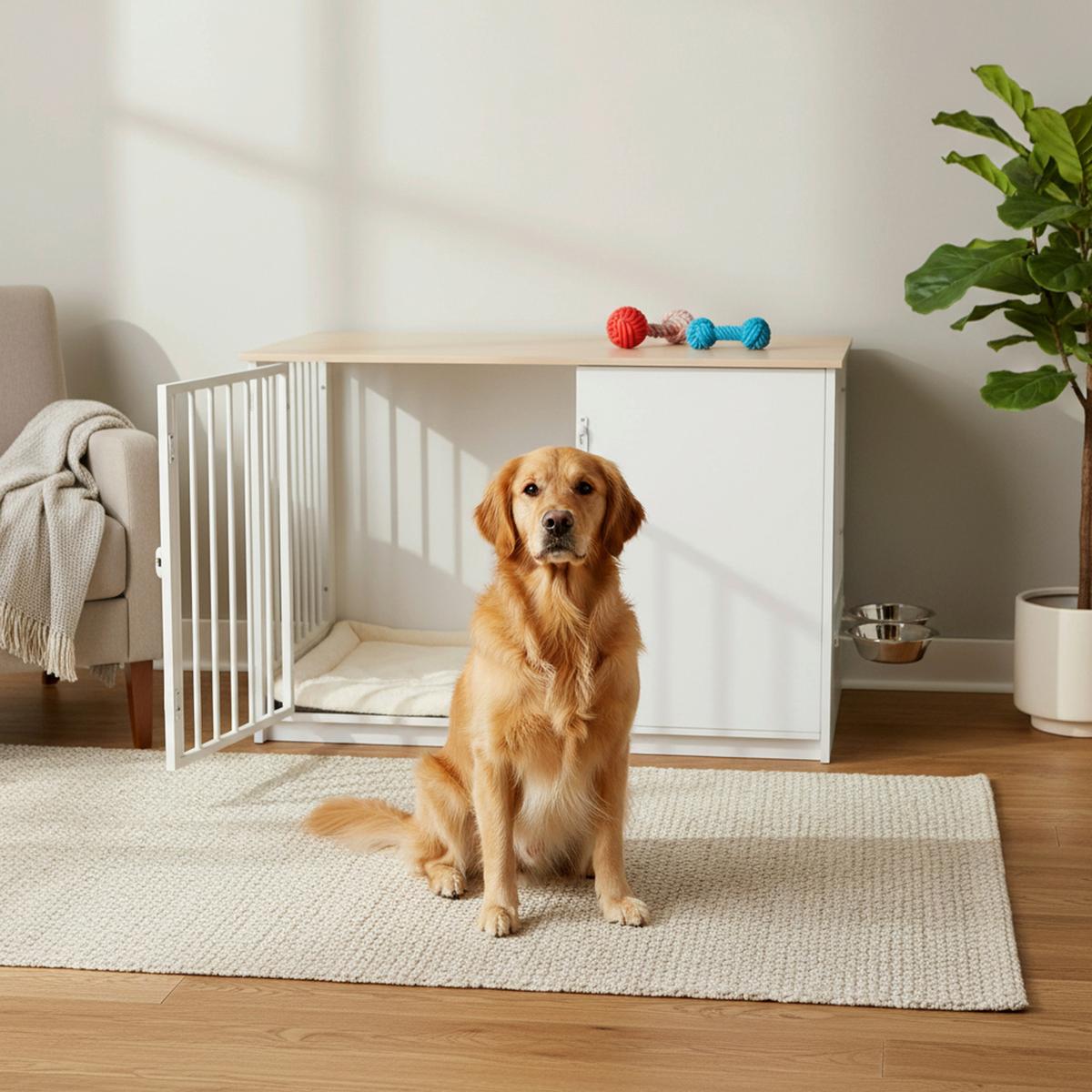 Tierhaus Pawhome Weiß/Eichefarben B: 60cm - Eichefarben/Weiß, MODERN, Holzwerkstoff (60/65,5/102cm) - MID.YOU